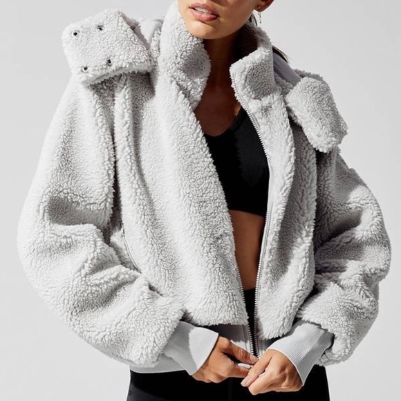 ALO Yoga Jackets & Blazers - ALO Yoga Gray Foxy Sherpa Teddy Jacket Sz S